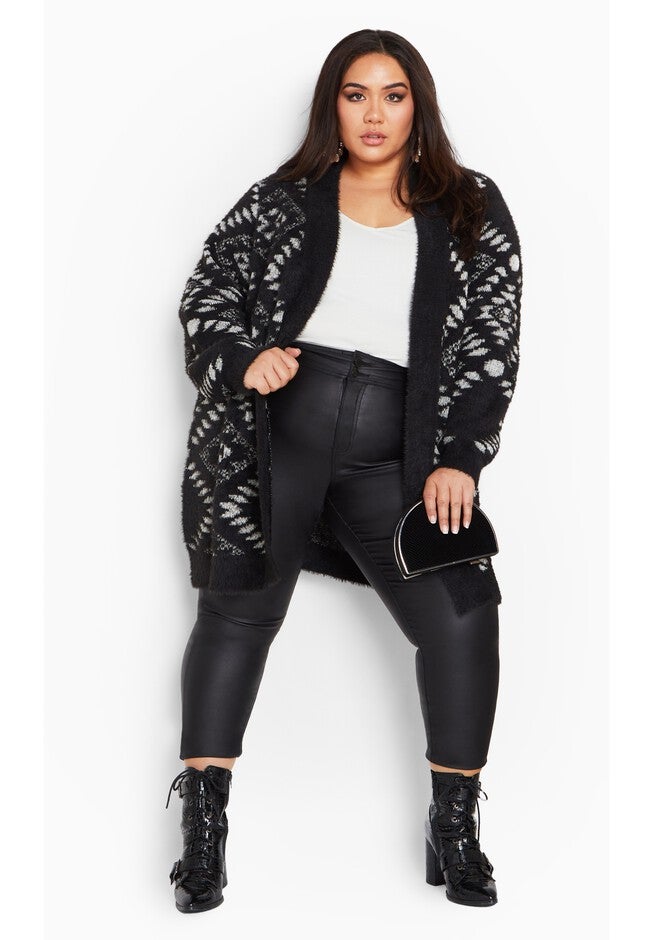 Aztec Jacquard Cardigan - black, BLACK, hi-res image number null