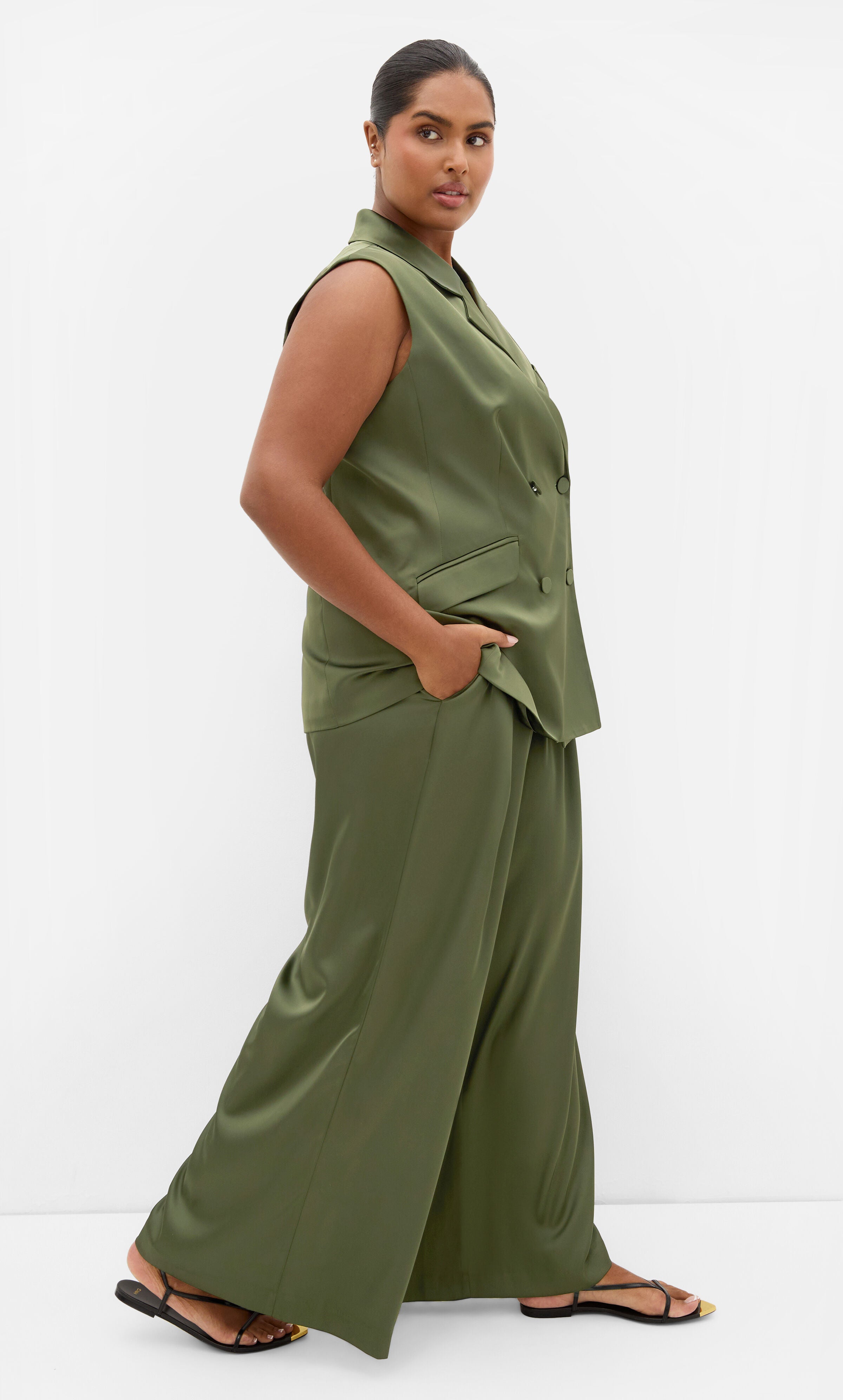 Rylie Satin Palazzo Pant, GREEN, alternate image number 4