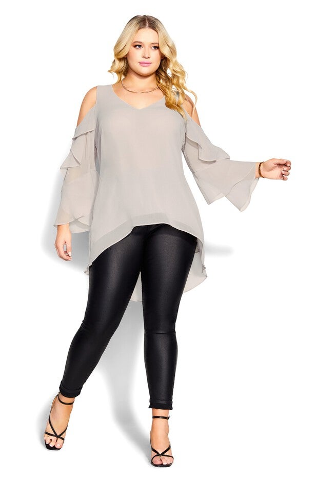 Hi Lo Cold Shoulder Top - champagne, YELLOW, alternate image number 5