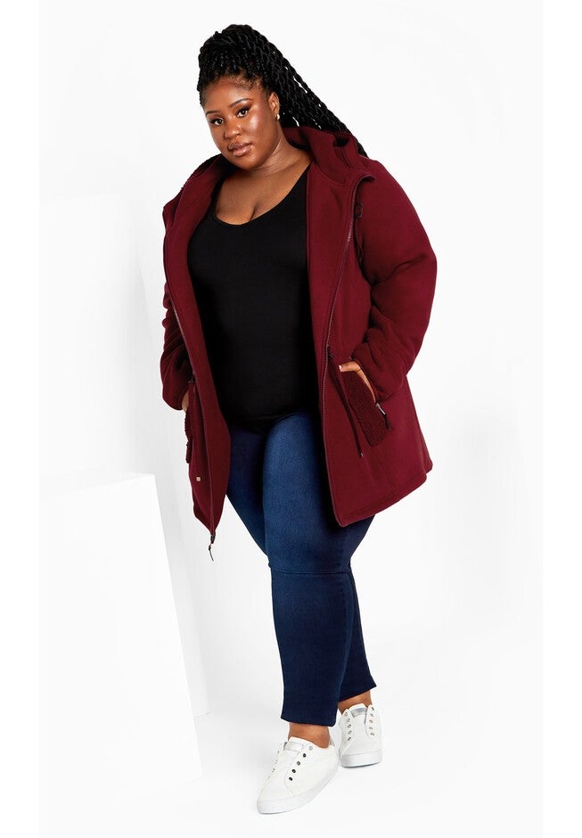Fleece Hood Coat, RHUBARB, alternate image number null