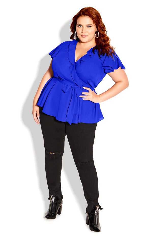 Wrap Frills Top - cobalt, BLUE, hi-res image number null