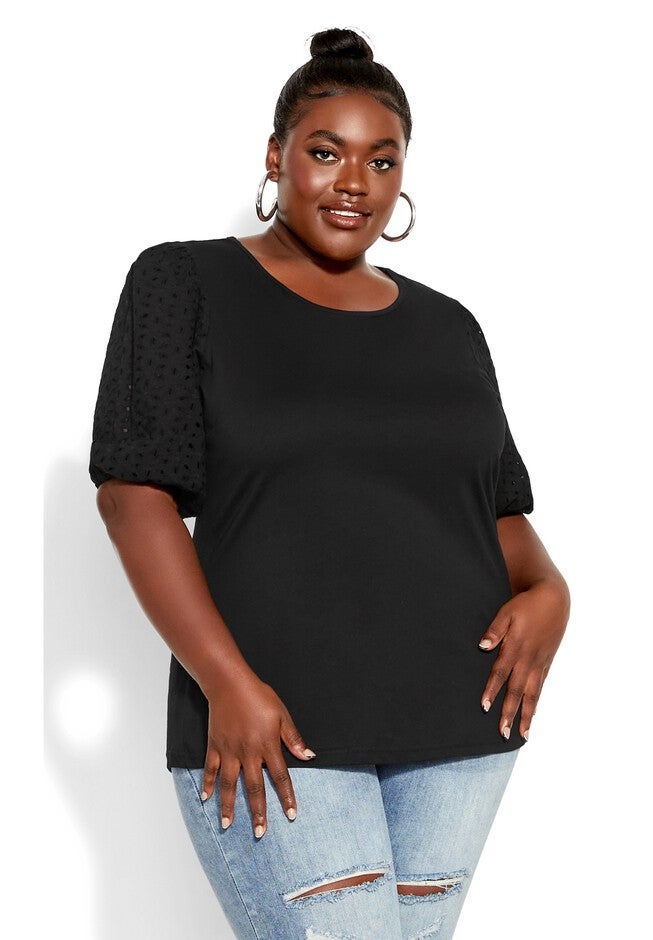 Sleeve Detail Tee - black, BLACK, hi-res image number null