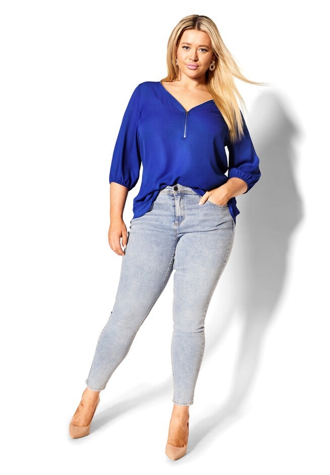 Sexy Fling Elbow Sleeve Top - royal blue, BLUE, on-hover image number null