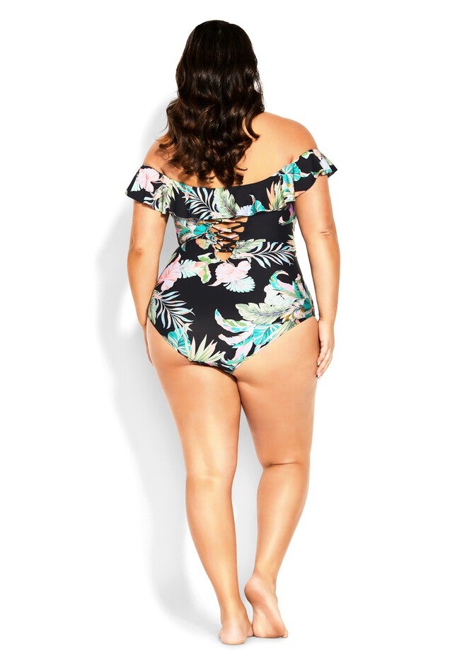 Samira Ruffle Print 1 Piece - black, BLACK, on-hover image number null