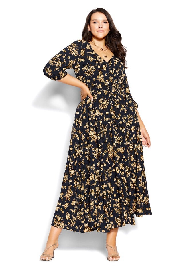 Desire Print Maxi Dress - black yellow, BLACK, hi-res image number null