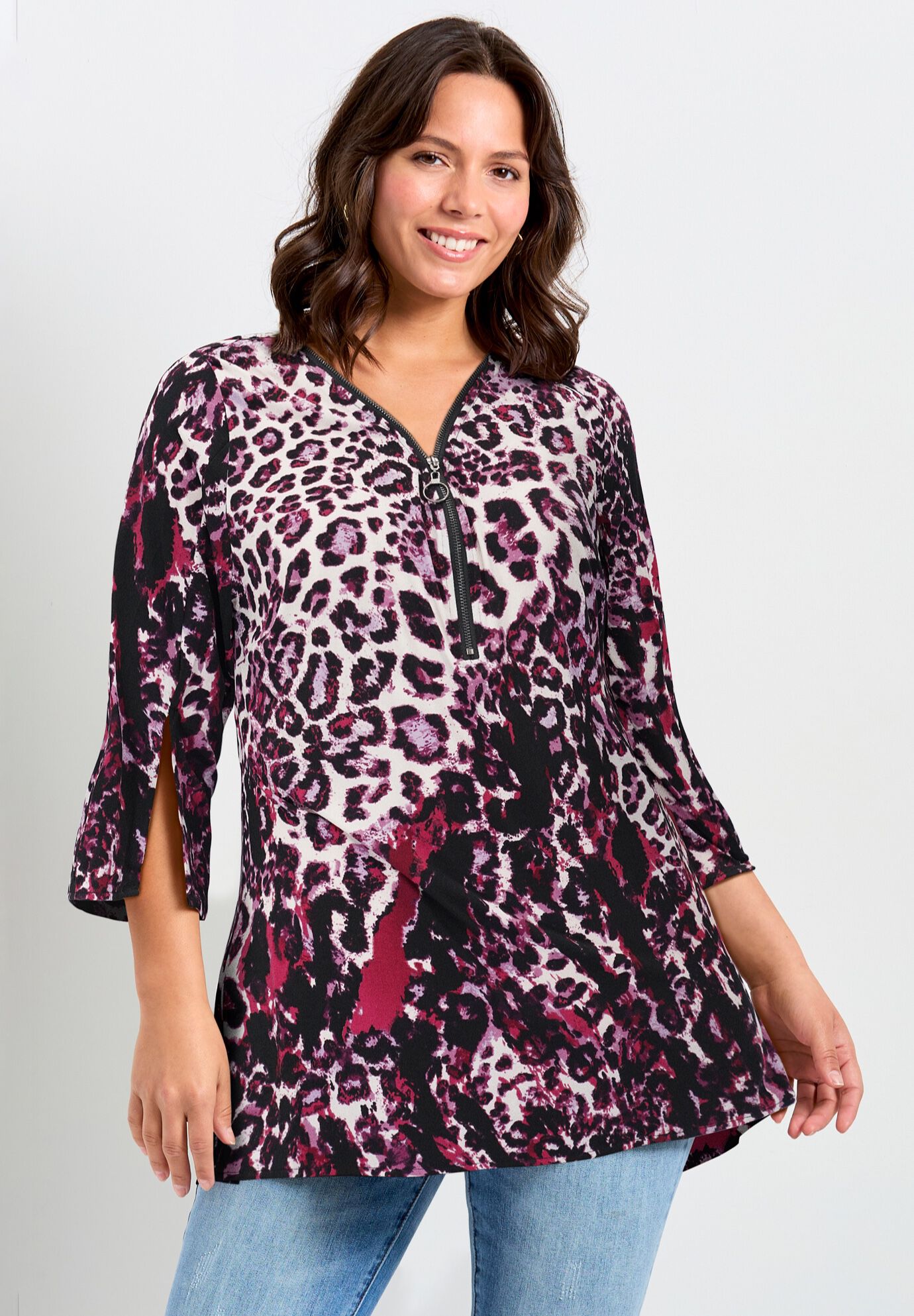 Leona Zip Top, PLUM ANIMAL, hi-res image number 0