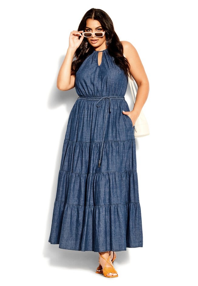 Hamptons Tier Maxi Dress - dark denim, BLUE, hi-res image number 0