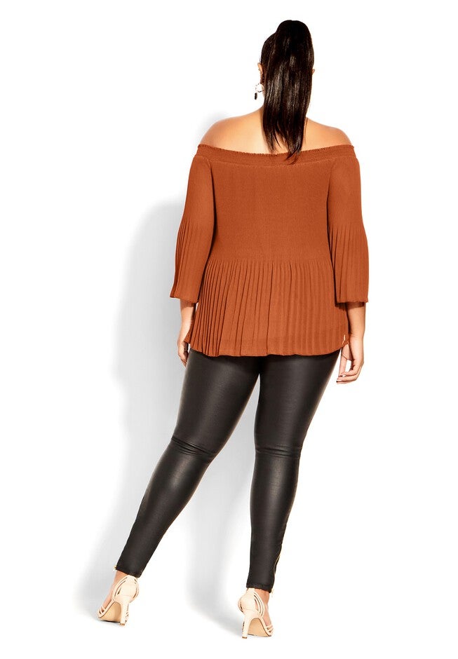 Pleated Off Shoulder Top - ginger, ORANGE, on-hover image number null
