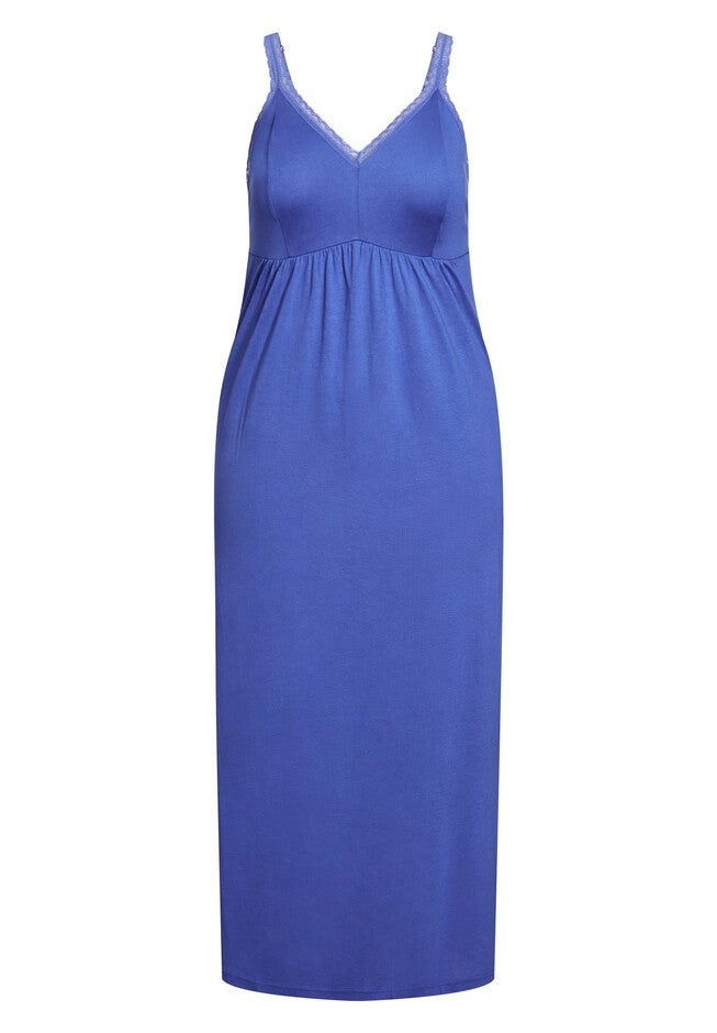Lace Trim Maxi Sleep Dress, DAZZLING BLUE, alternate image number null