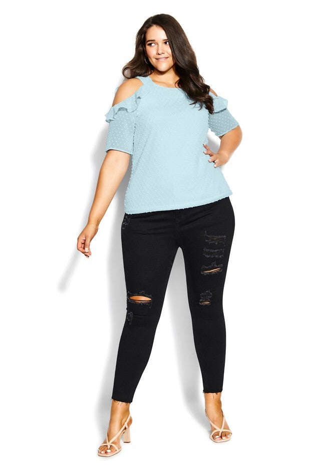 Dobby Sleeve Top - sky, BLUE, alternate image number 2