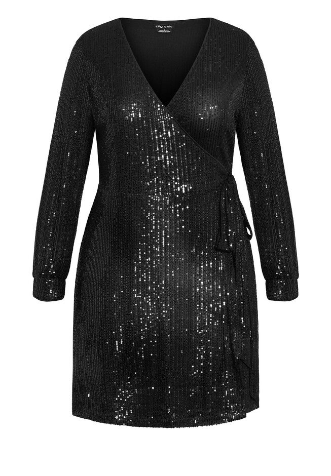 Party Glow Wrap Dress - black, BLACK, alternate image number null