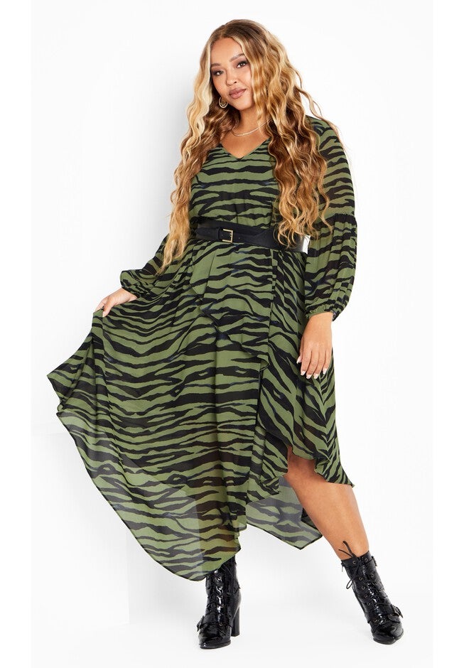 Lorena Dress, GREEN ZEBRA STRIPES, alternate image number null