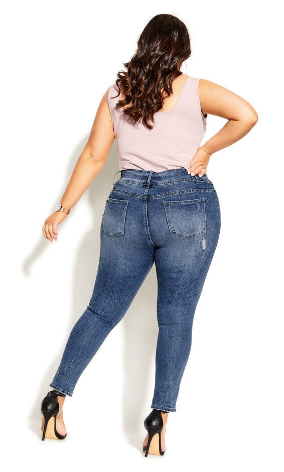 Patched Apple Skinny Jean - indigo, BLUE, alternate image number 3