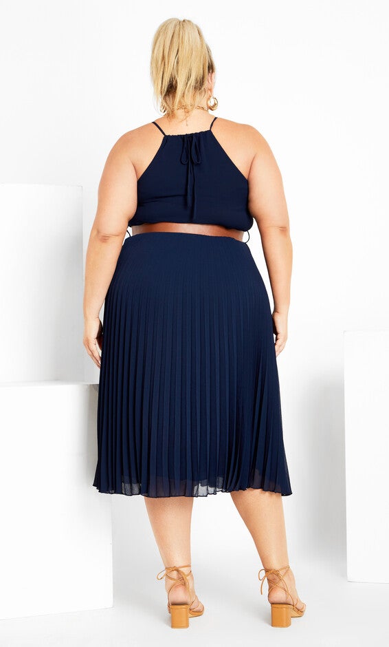 Halter Pleat Dress - navy, BLUE, alternate image number null