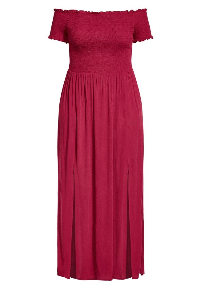 Smock Off Shoulder Maxi Dress - rhubarb, RED, hi-res image number null
