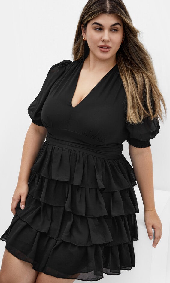 Kailey Short Sleeve Dress - black, BLACK, hi-res image number null