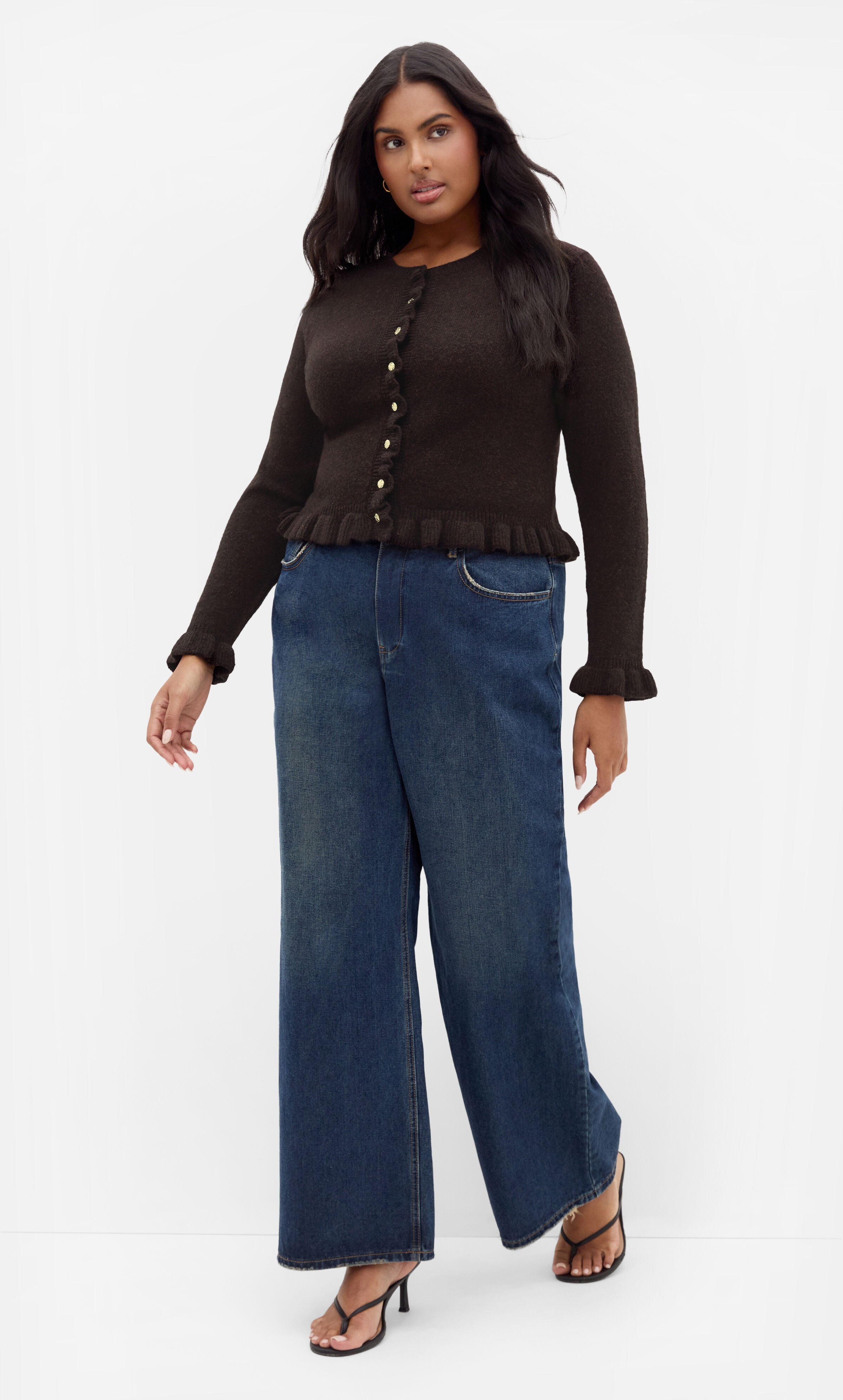 Florence Frill Cardigan, BROWN, alternate image number 3