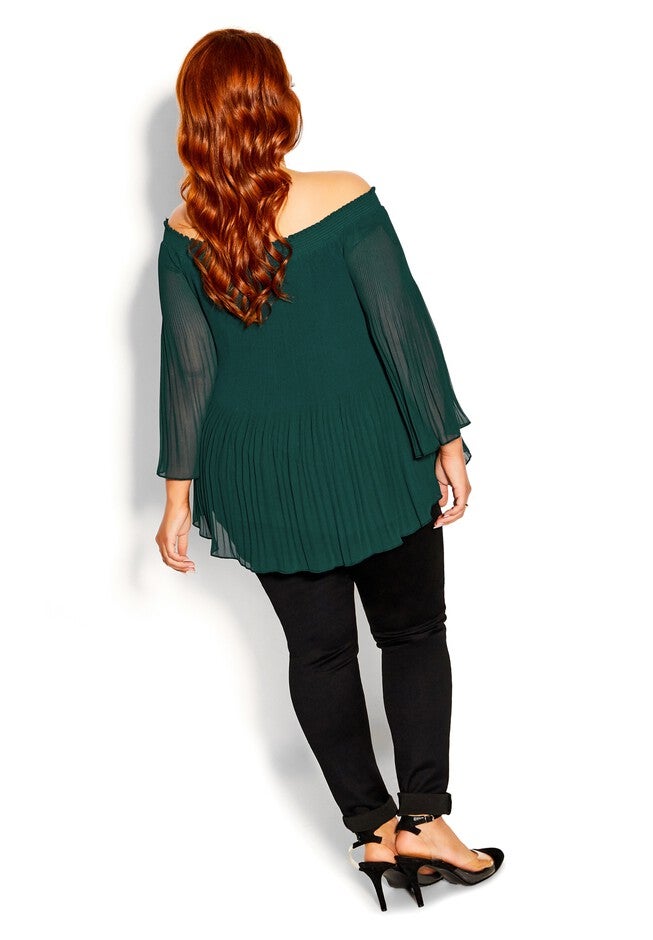 Pleated Off Shoulder Top - jade, GREEN, alternate image number 2