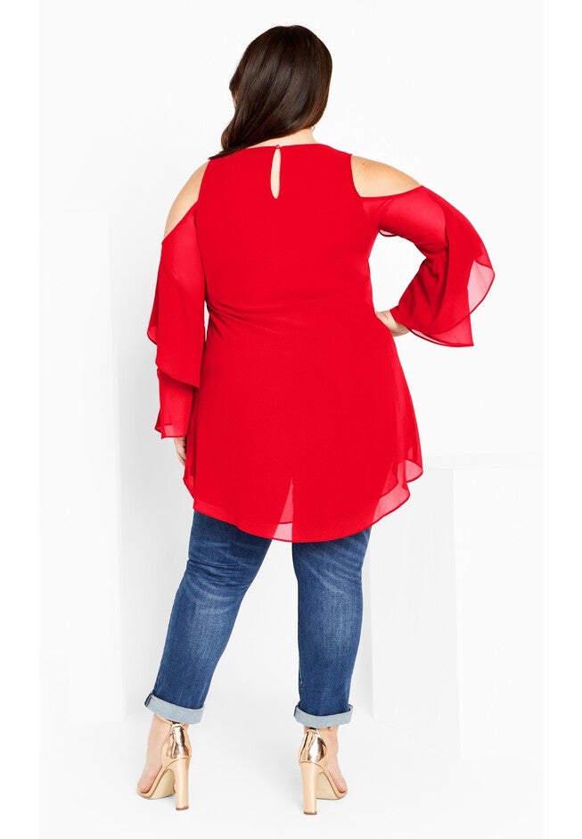 Hi Lo Cold Shoulder Top - love red, RED, alternate image number null
