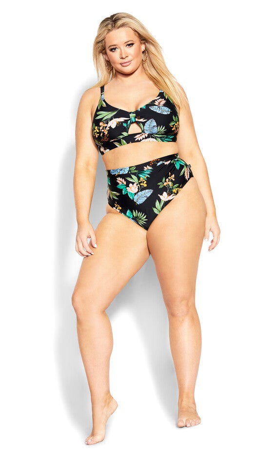 Izzy Hi Waist Print Bikini Brief - tropical foliage, GREY, alternate image number 2