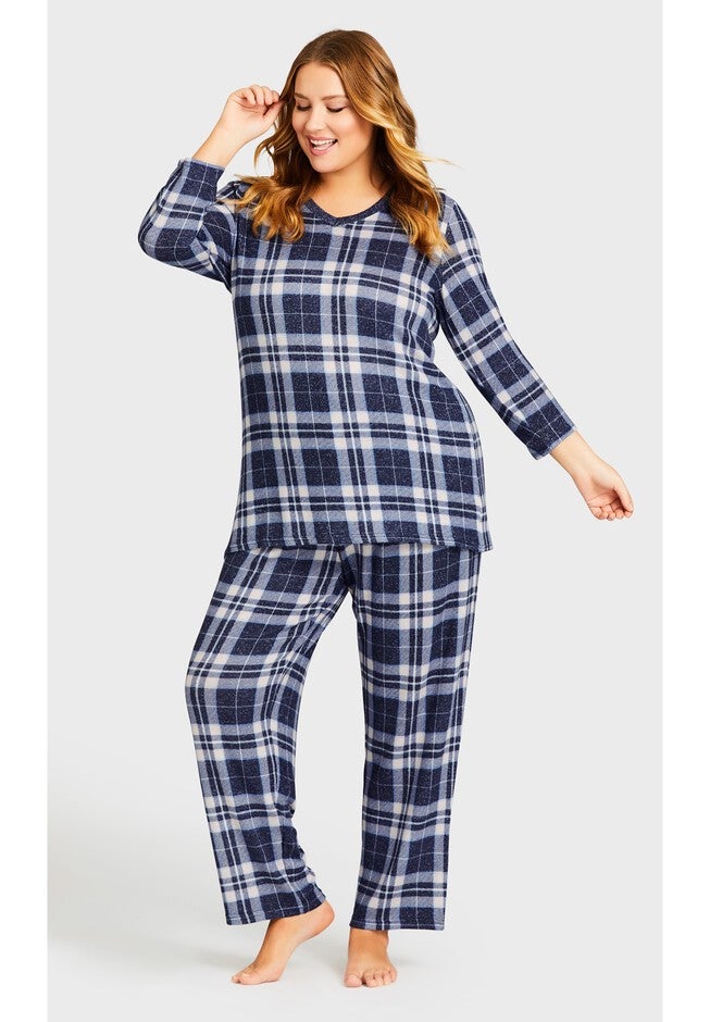 Hacci V Neck Check Top, PINK CHECK, hi-res image number 0