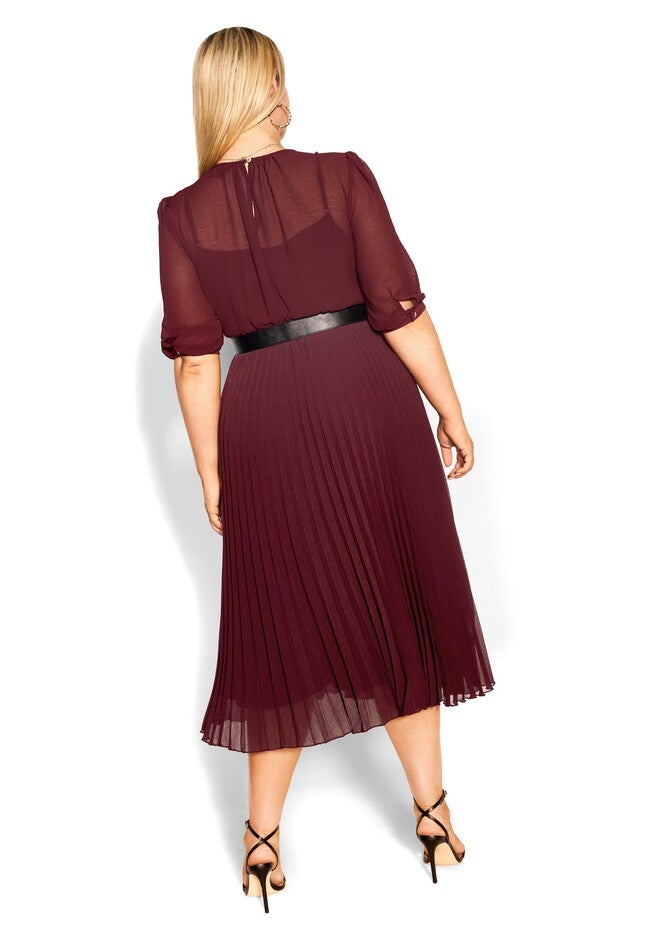 Love Pleat Elbow Sleeve Dress - garnet, RED, on-hover image number null