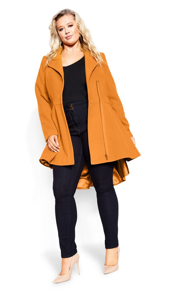 Hi Lo Frill Coat - deep caramel, YELLOW, alternate image number 2