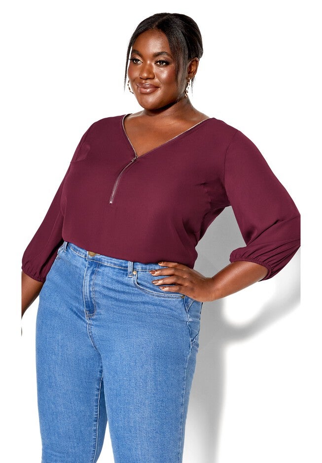 Sexy Fling Elbow Sleeve Top - bordeaux, RED, alternate image number null