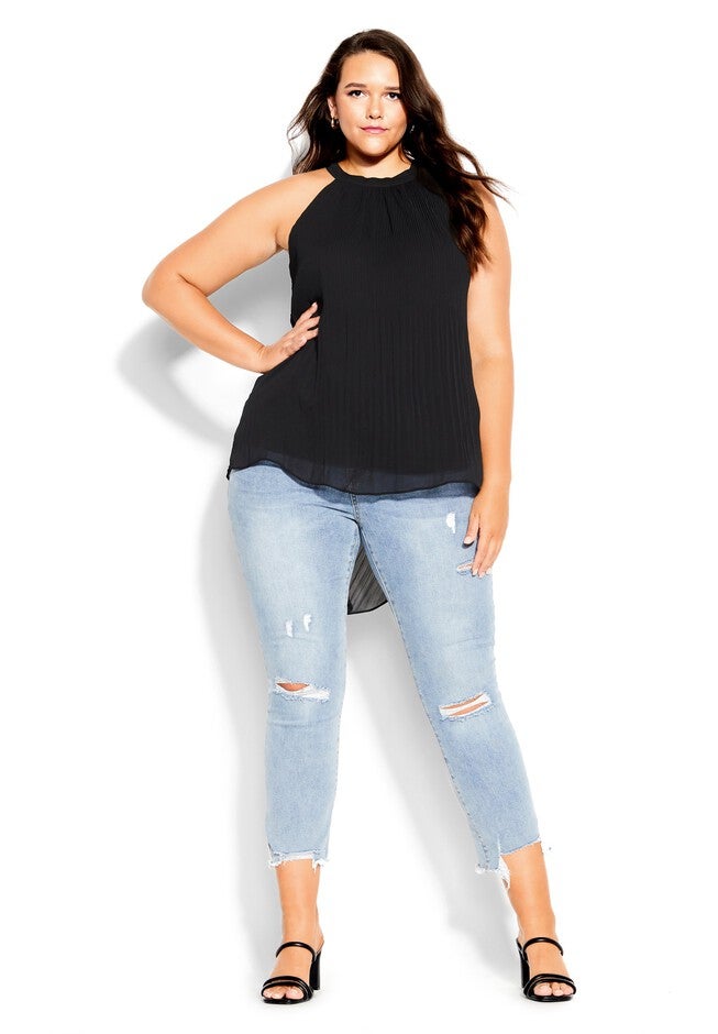 Pleated Crush Top - black, BLACK, on-hover image number 1