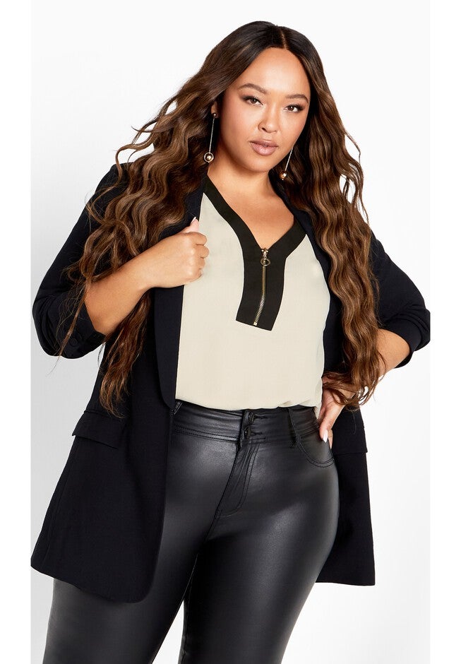 Melinda Zip Shirt, SAND BLACK, alternate image number 4