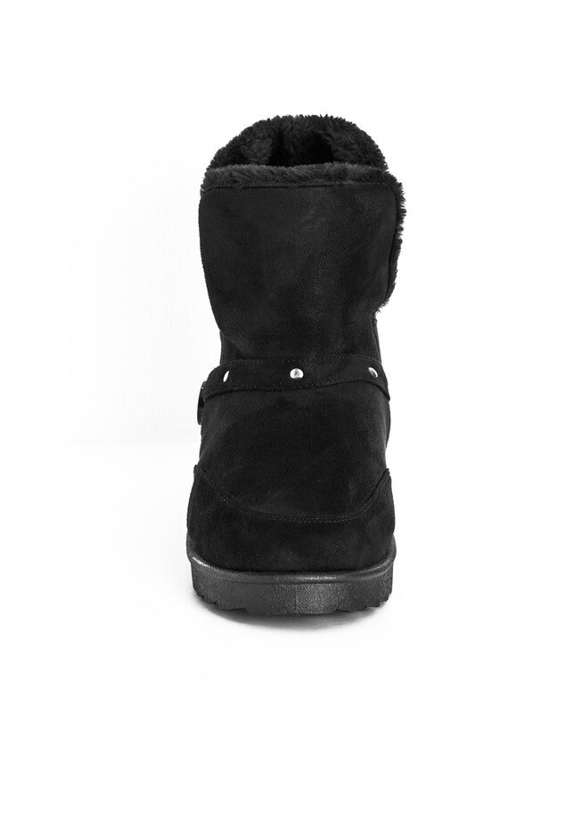 Faux Fur Slip On Buckle Bootie, BLACK, alternate image number null