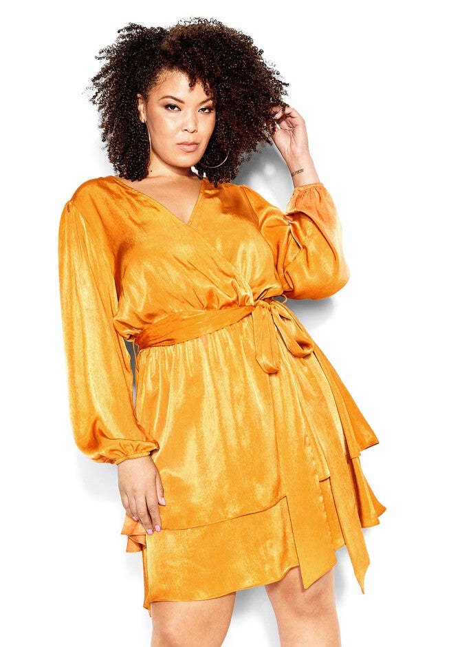 Twisted Ruffle Dress - honey, ORANGE, hi-res image number null