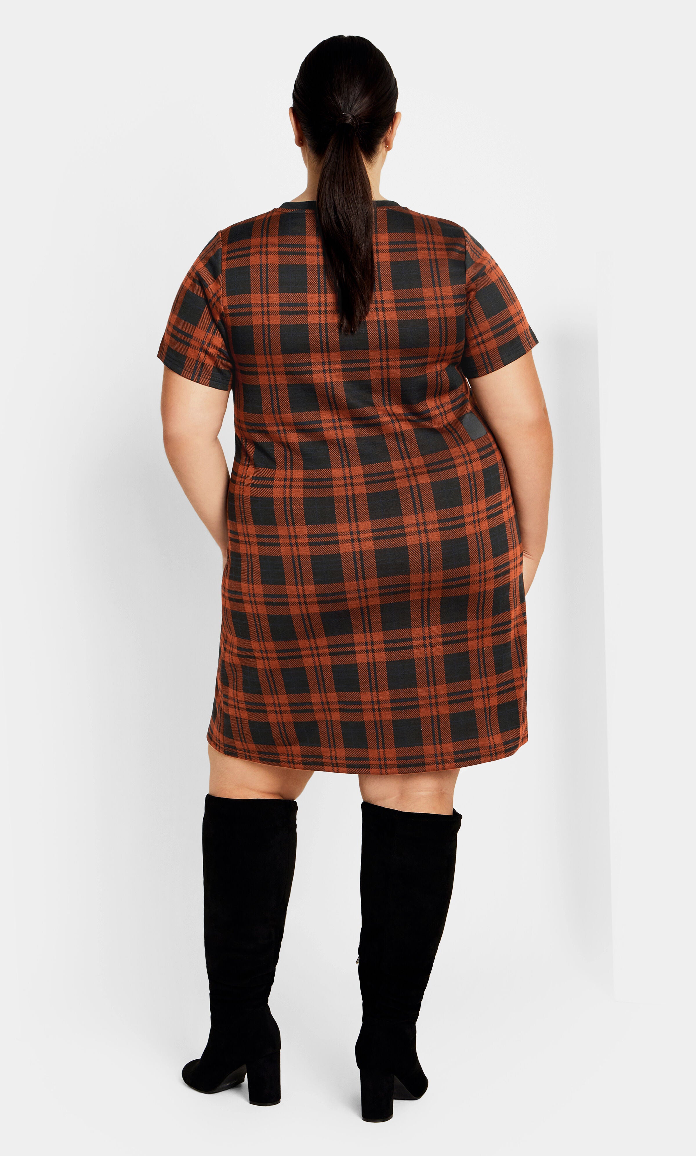 Check Love Shift Silhouette Mini Dress - caramel, BROWN, alternate image number 3