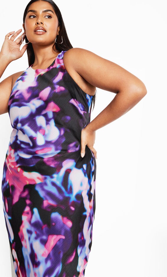 Halter Print Dress - purple, BLUE, alternate image number null