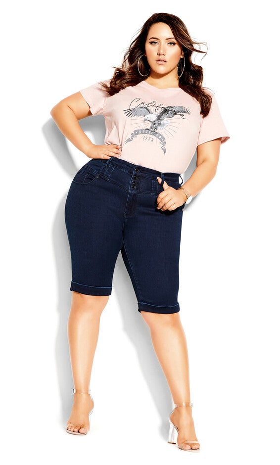 Knee Hi Waist Short - dark denim, BLUE, hi-res image number 0