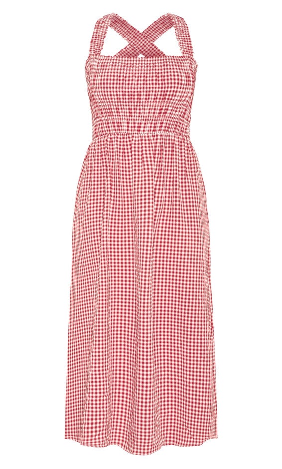 Cute Gingham Maxi Dress - red, RED, alternate image number null