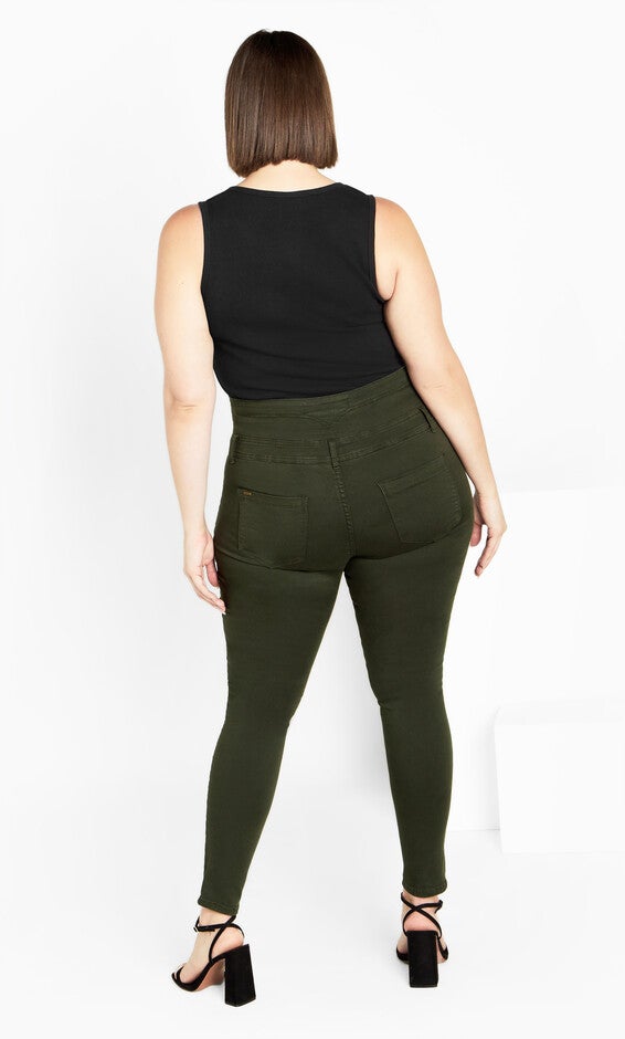 Asha Slit Corset High Rise Jean - khaki, GREEN, alternate image number null