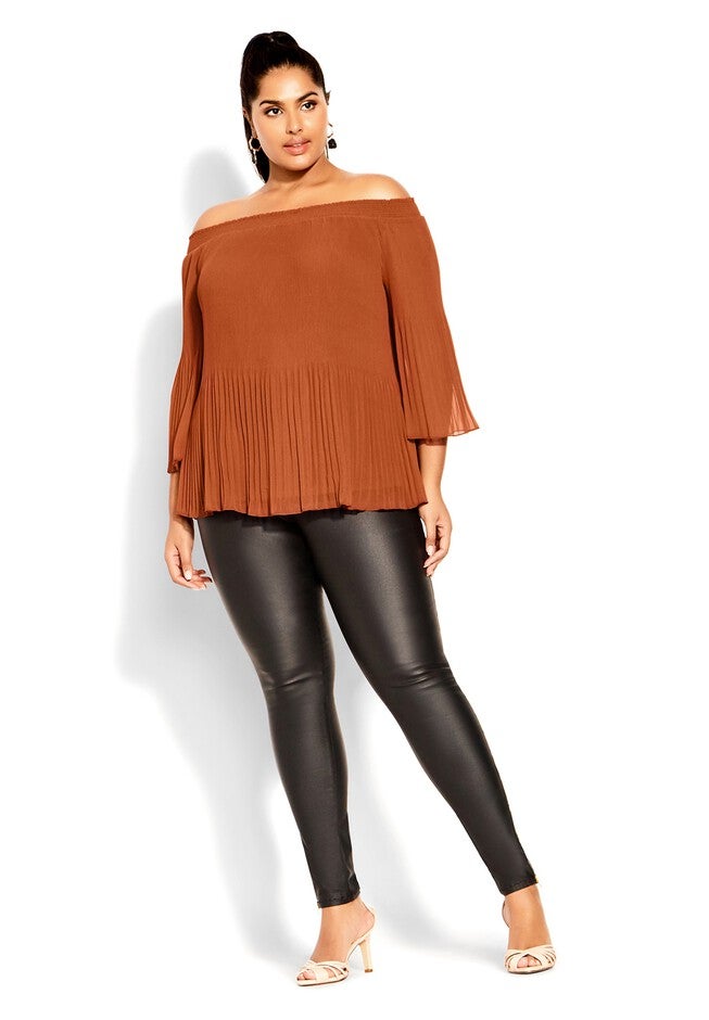 Pleated Off Shoulder Top - ginger, ORANGE, alternate image number null