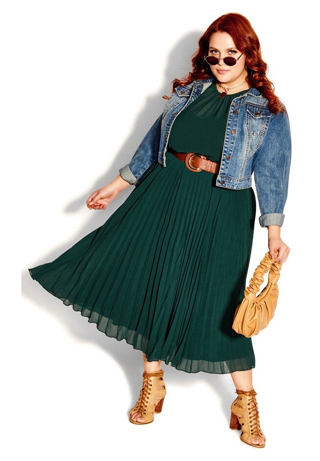 Love Pleat Elbow Sleeve Dress - jade, GREEN, on-hover image number null
