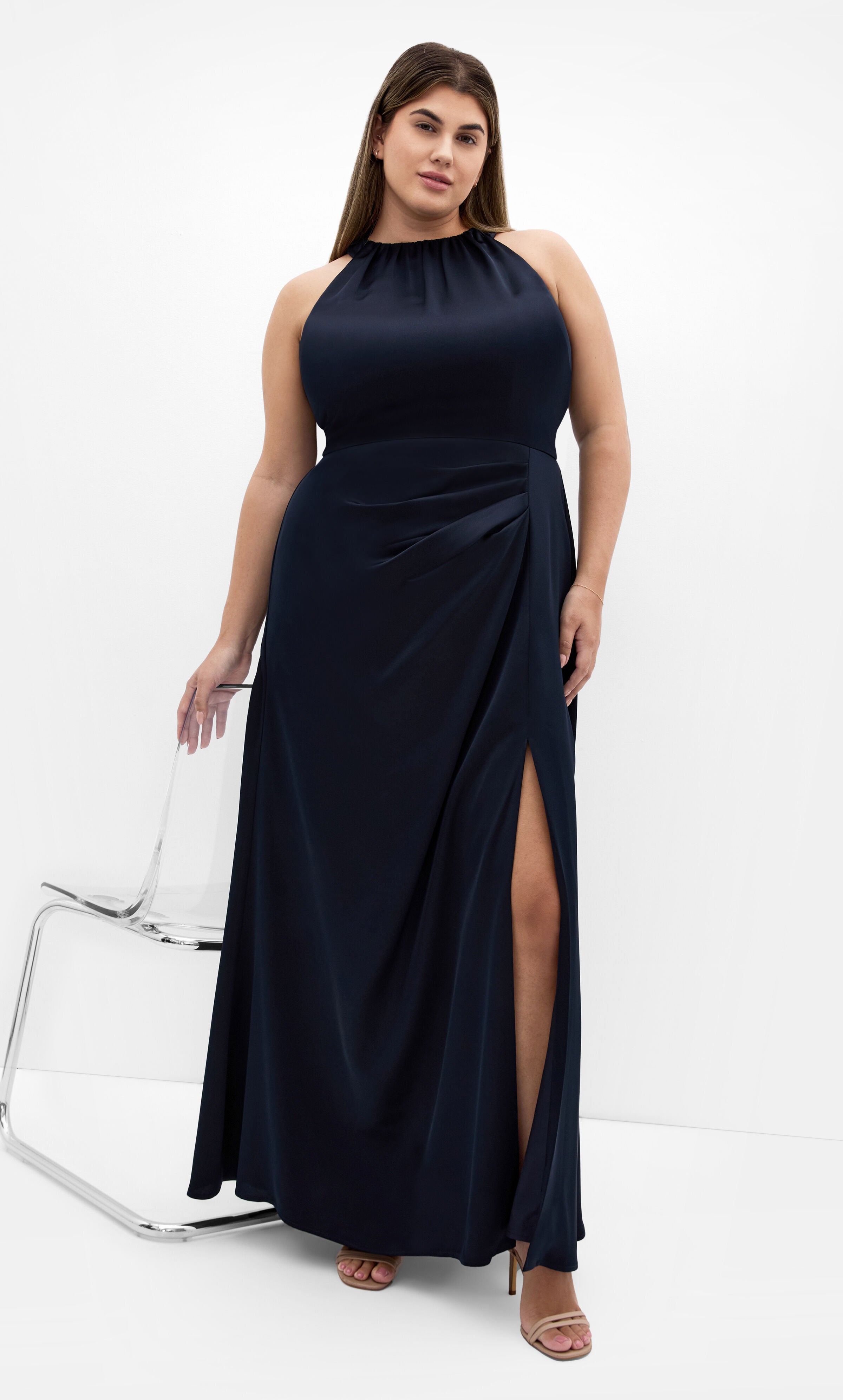 Celina Halter Maxi Dress - navy, NAVY, alternate image number 3
