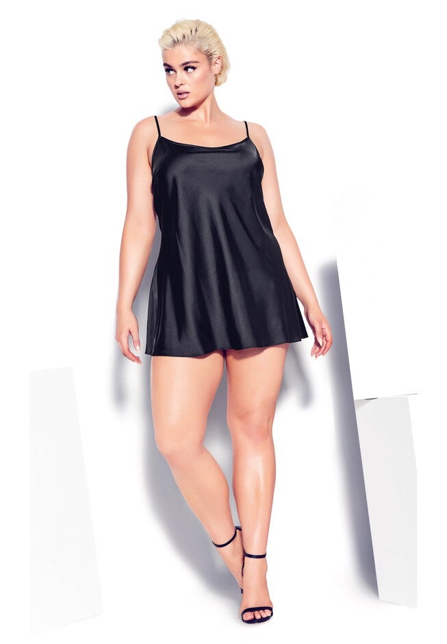 Satin Chemise & Robe Set - black, BLACK, alternate image number 2