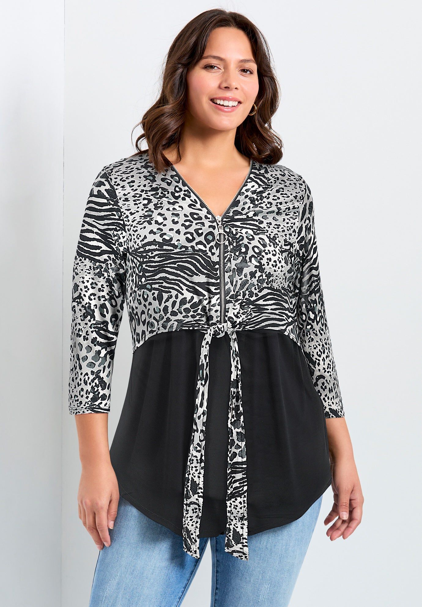 Lia Contrast Top, MONO ANIMAL MIX, hi-res image number 0