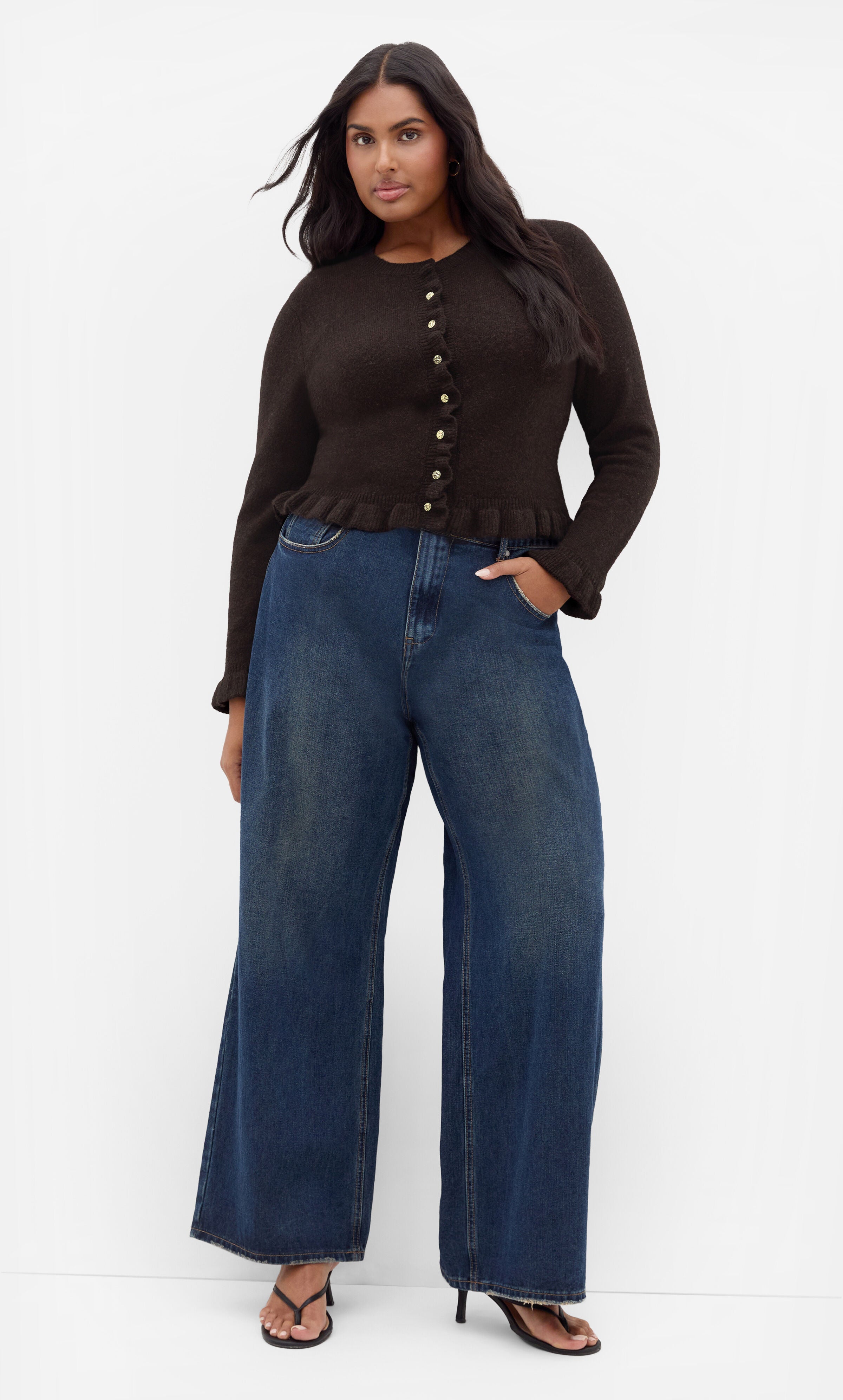 Florence Frill Cardigan, BROWN, on-hover image number 1