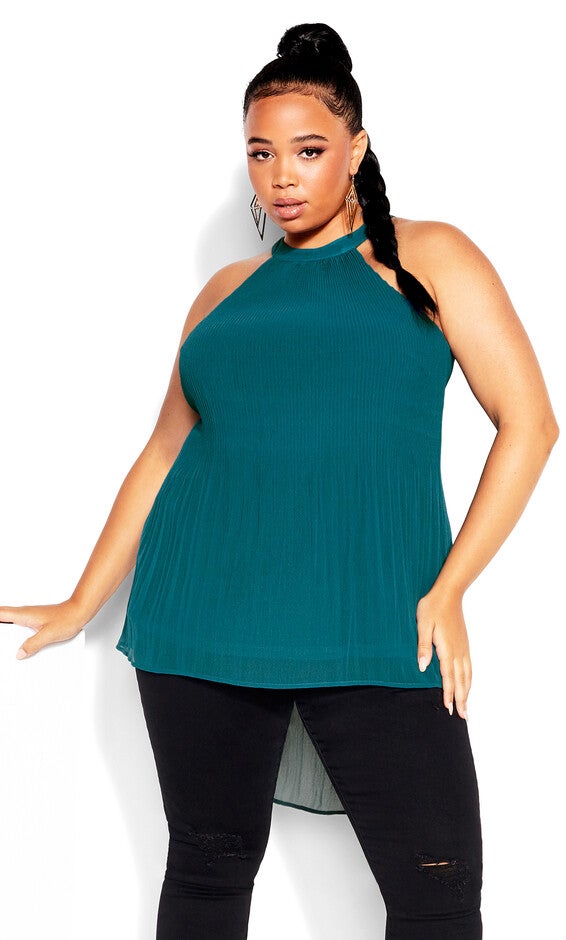 Halter Pleat Top - teal, GREEN, hi-res image number 0