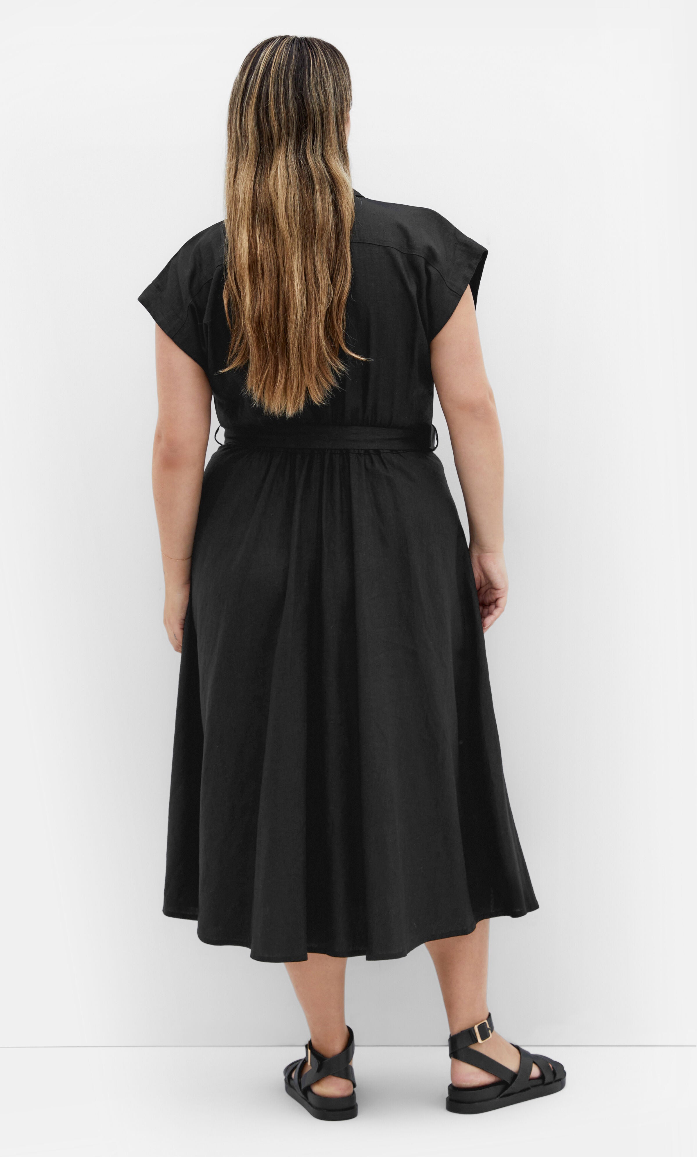 Liliana Linen Dress, BLACK, alternate image number 2