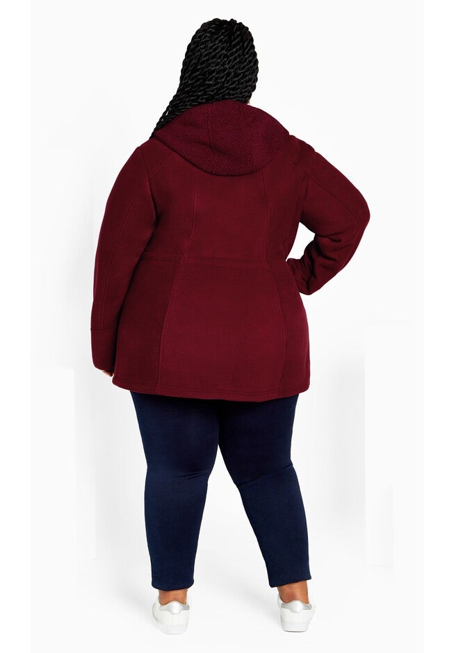 Fleece Hood Coat, RHUBARB, on-hover image number null
