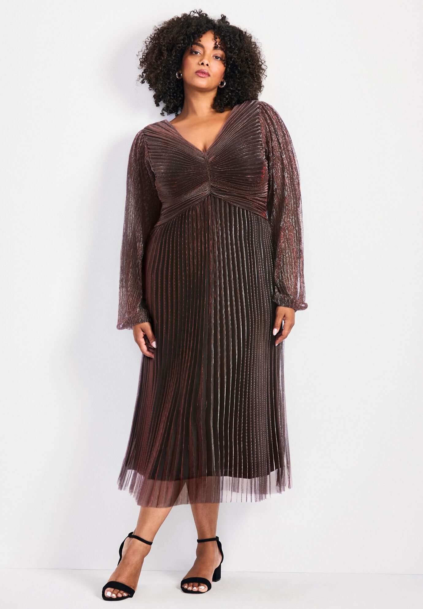 20-60代 人気ファッションブランド Sleeve Blouson Plisse Pleated Dress Avenue | ワンピース