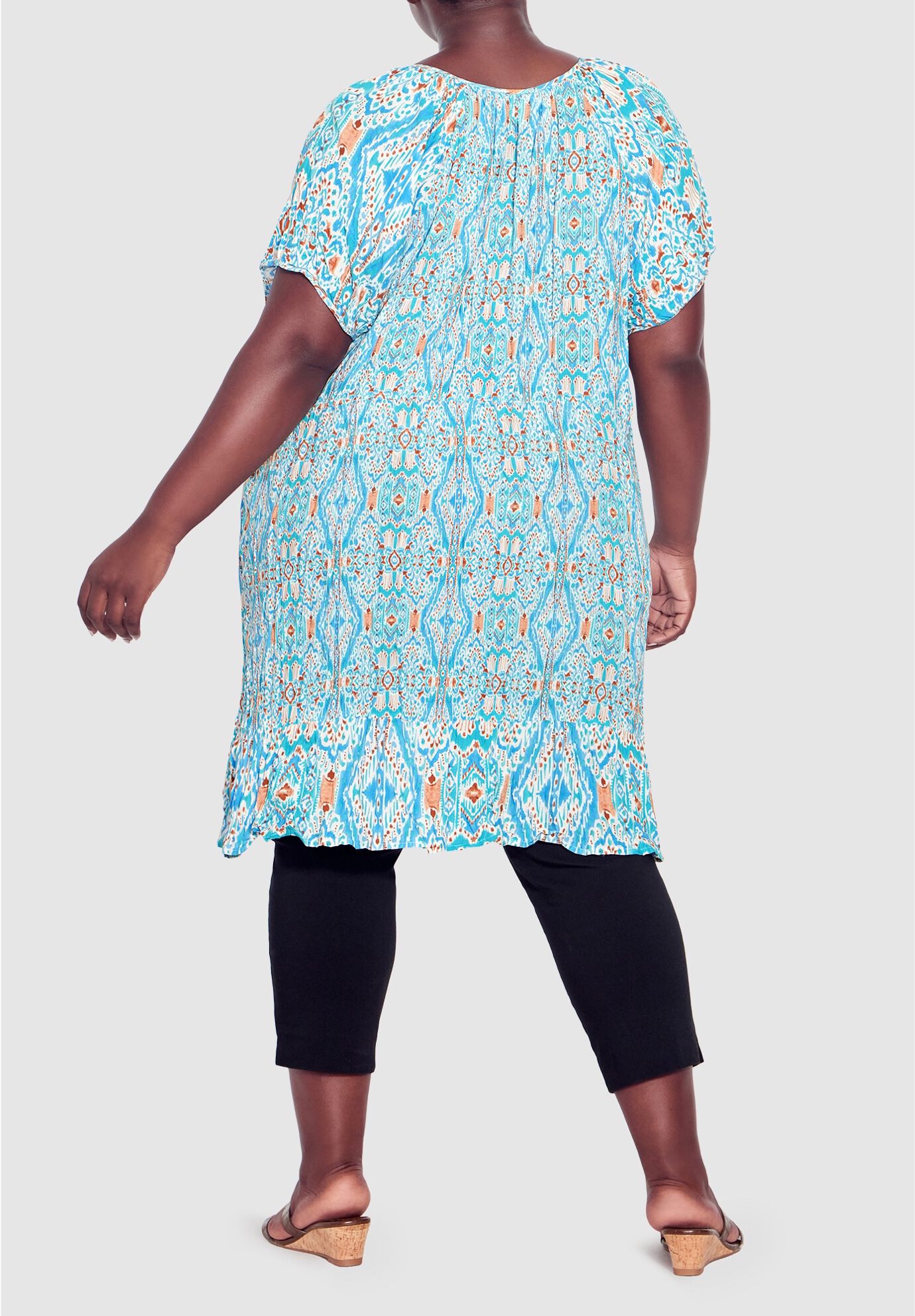 Avalon Crush Tassel Tie Ruffle Tunic, AQUA IKAT, alternate image number 2