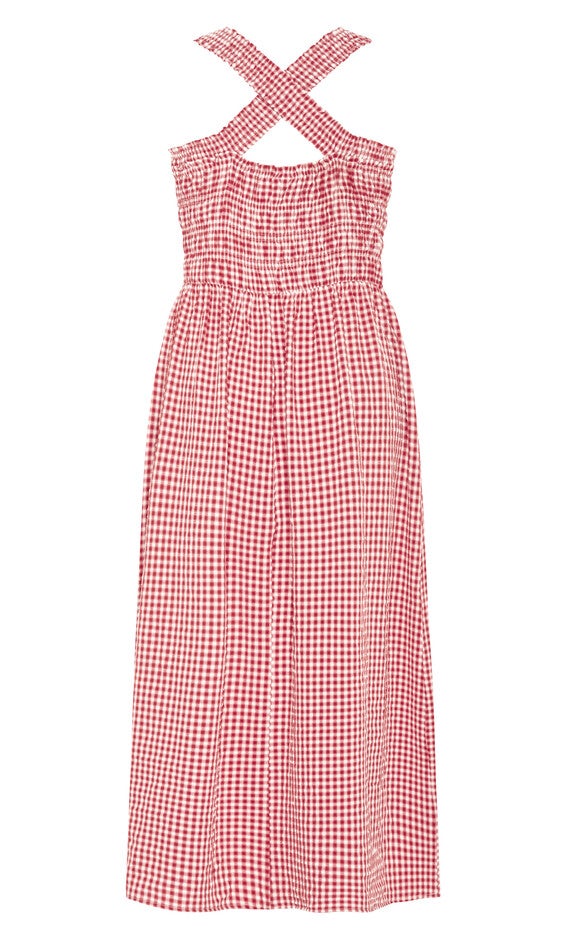 Cute Gingham Maxi Dress - red, RED, alternate image number null