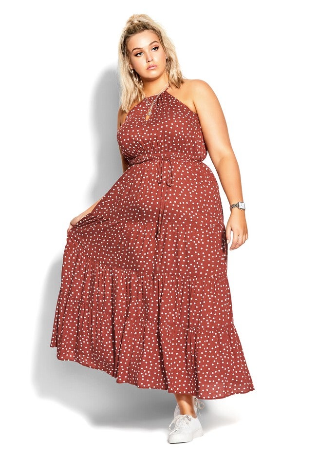 Tier Spot Maxi Dress - toffee, WHITE, hi-res image number null